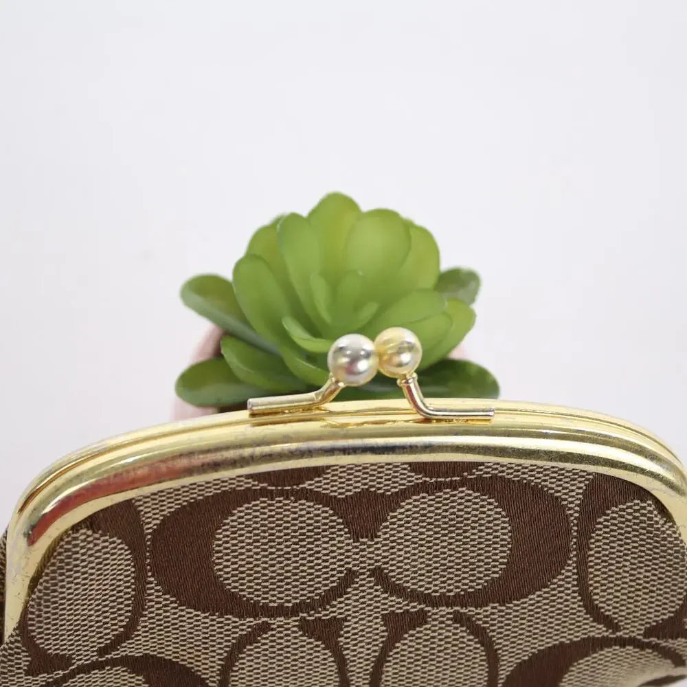 Coach Vintage Y2K Nora Khaki Brown Signature Jacquard Kiss Lock Coin Wallet - Picture 6 of 7